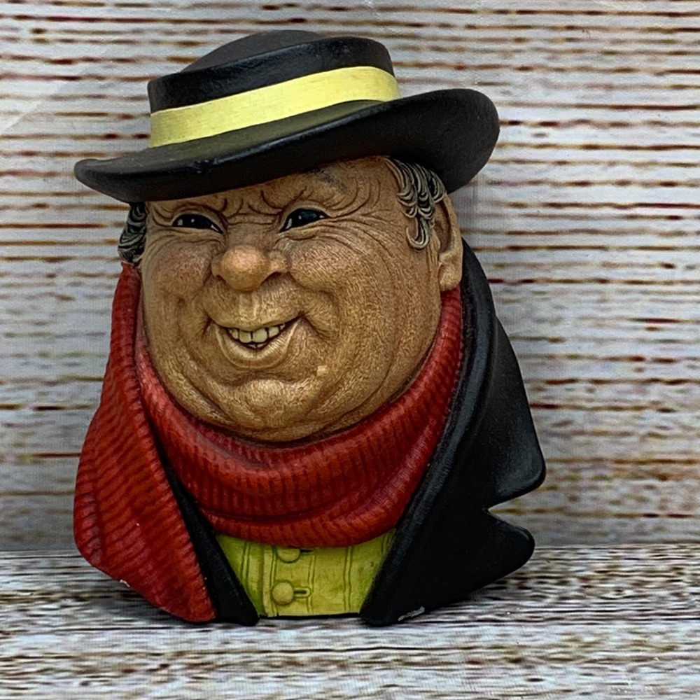 Vintage Bosson England Chalkware Wall Art Hanging Jolly Man with Hat Scarf Face
